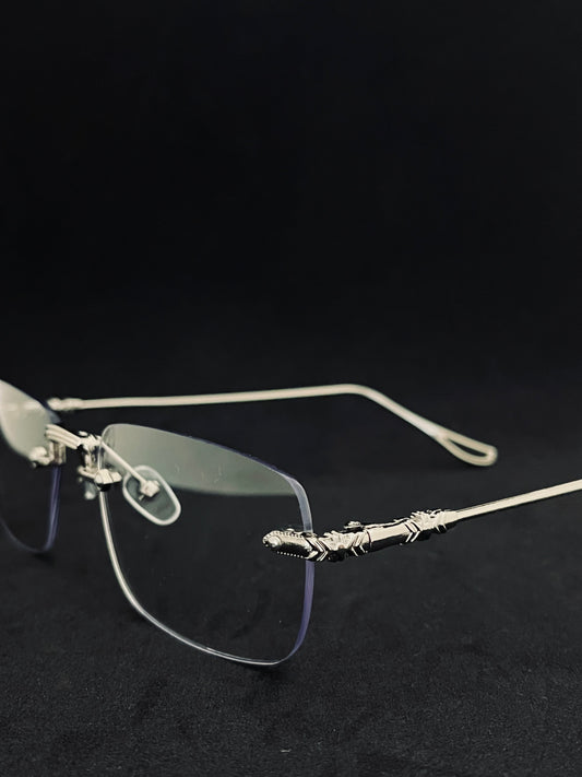 Okulary blue light w kolorze srebrnym – do pracy przy komputerze widok z przodu zbliżenie na detale